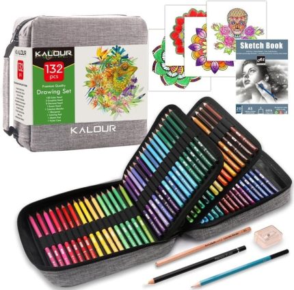 KALOUR 132 Colored Pencils Set with Coloring Book & Sketch Book | Complete Artist Art Kit - PAPERTREE