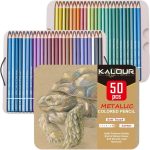 KALOUR Metallic Colored Pencils Set of 50 Colors Premium Metallic Color Pencil Set for Drawing Coloring Sketching and Creative Art - PAPERTREE