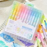 Kawaii Erasable Glitter Highlighter Pen Set 12 Colors Pastel Fine Tip Highlighter Marker - PAPERTREE