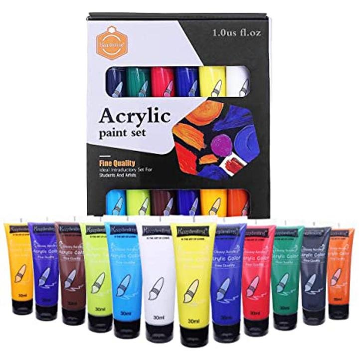 Keep Smiling Acrylic Paint Set 12 Colors 30 ml Tubes - PAPERTREE Keep Smiling Acrylic Paint Set 12 Colors 30 ml Tubes - PAPERTREE