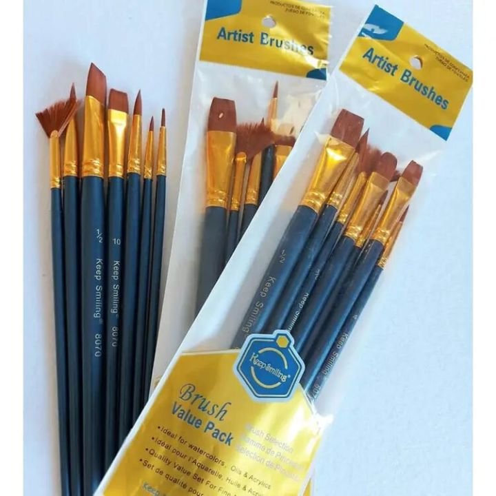 Keep Smiling Artist Nylon Hair Brush Set 7 Pieces Mixed Paint Brush Set for Acrylic Watercolor and Gouache Painting - PAPERTREE Keep Smiling Artist Nylon Hair Brush Set 7 Pieces Mixed Paint Brush Set for Acrylic Watercolor and Gouache Painting - PAPERTREE