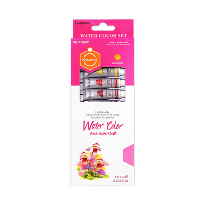 Keep Smiling Watercolor Paint Set 12 Colors × 6ml with Brush | Artist Watercolor Tubes for Painting, Sketching, Students & Beginners - PAPERTREE