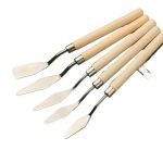 Keep Smiling Wooden Palette Knife Set for Painting Art Work Pack of 5 Stainless Steel Artist Mixing Knives - PAPERTREE