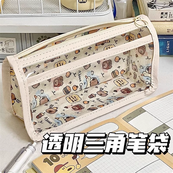 Lapibara Transparent Pencil Bag Large Capacity Waterproof Cartoon Stationery Pouch - PAPERTREE