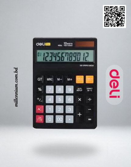 Deli EM01420 12-digit desk calculator with large display and 120-step check - Millennium