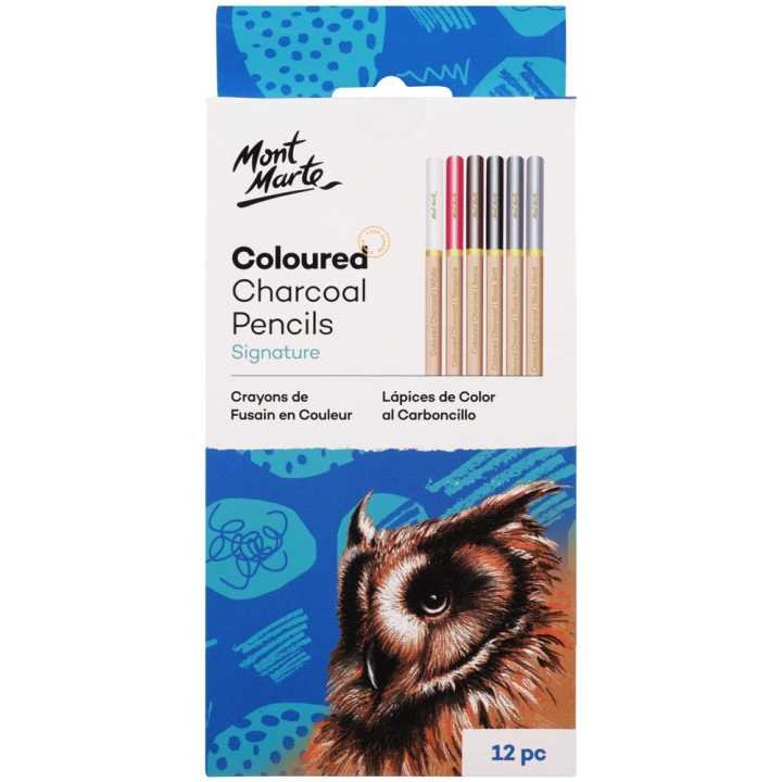 Mont Marte Colored Charcoal Pencils 12pc Artist Drawing Pencil Set for Sketching, Shading, Blending & Creative Artwork - PAPERTREE Mont Marte Colored Charcoal Pencils 12pc Artist Drawing Pencil Set for Sketching, Shading, Blending & Creative Artwork - PAPERTREE