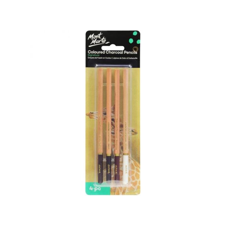 Mont Marte Cultured Charcoal Pencils 4 Pcs Set | White, Sanguine, Sepia & Burnt Sienna for Sketching, Drawing & Mixed Media Art - PAPERTREE Mont Marte Cultured Charcoal Pencils 4 Pcs Set | White, Sanguine, Sepia & Burnt Sienna for Sketching, Drawing & Mixed Media Art - PAPERTREE