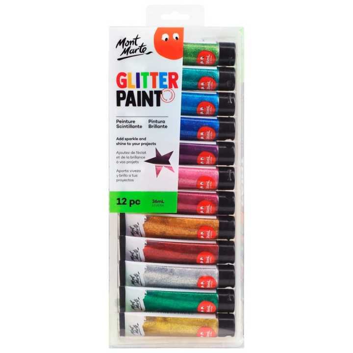 Mont Marte Glitter Paint Set 12pc x 36ml | Sparkling Glitter Acrylic Paints for Art, Craft & DIY Projects - PAPERTREE Mont Marte Glitter Paint Set 12pc x 36ml | Sparkling Glitter Acrylic Paints for Art, Craft & DIY Projects - PAPERTREE
