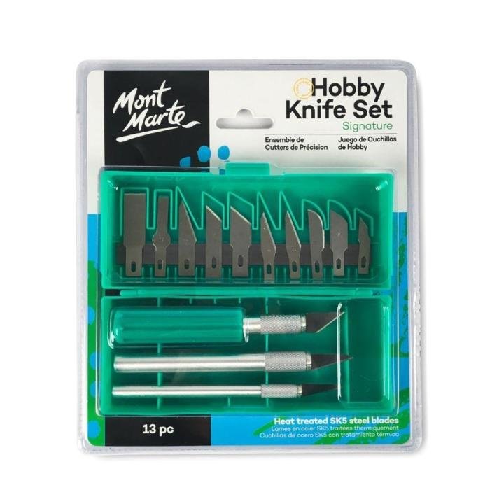 Mont Marte Hobby Set 13 Piece SK5 Heat Treated Steel Blades Precision Craft Knife Set for Model Making and DIY Projects - PAPERTREE Mont Marte Hobby Set 13 Piece SK5 Heat Treated Steel Blades Precision Craft Knife Set for Model Making and DIY Projects - PAPERTREE