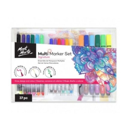 Mont Marte Multi Marker Set 37 Pcs | Watercolor, Brush & Fineliner Markers with A4 Marker Pad for Drawing & Illustration - PAPERTREE