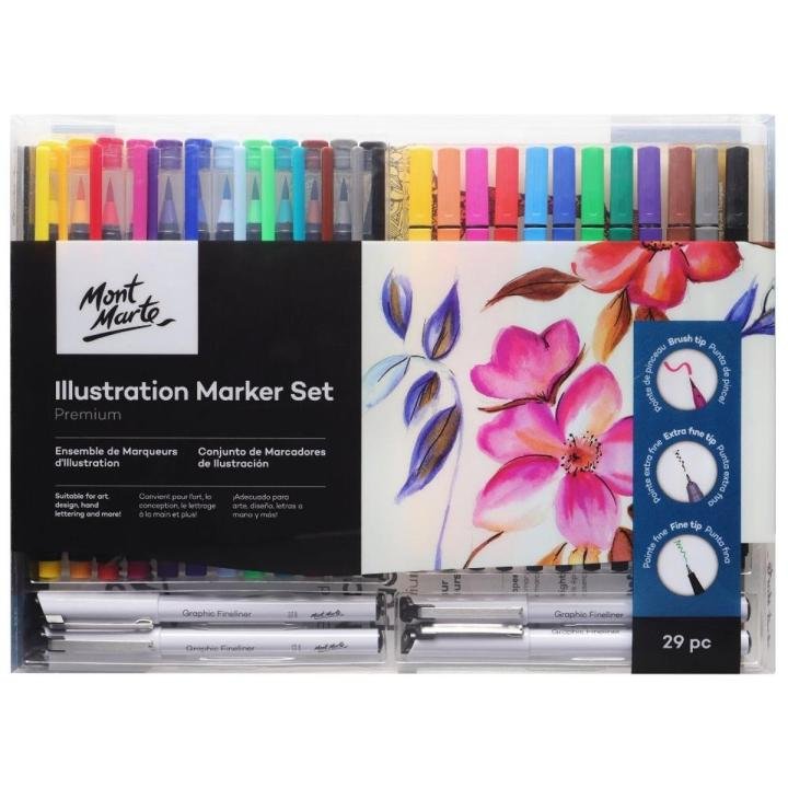 Mont Marte Premium Illustration Marker Set 29 Pcs | Brush Pens & Fineliners Kit - PAPERTREE Mont Marte Premium Illustration Marker Set 29 Pcs | Brush Pens & Fineliners Kit - PAPERTREE