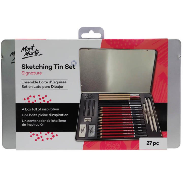 Mont Marte Sketching Tin Set 27pc | Complete Drawing & Sketching Art Set in Metal Tin Case - PAPERTREE