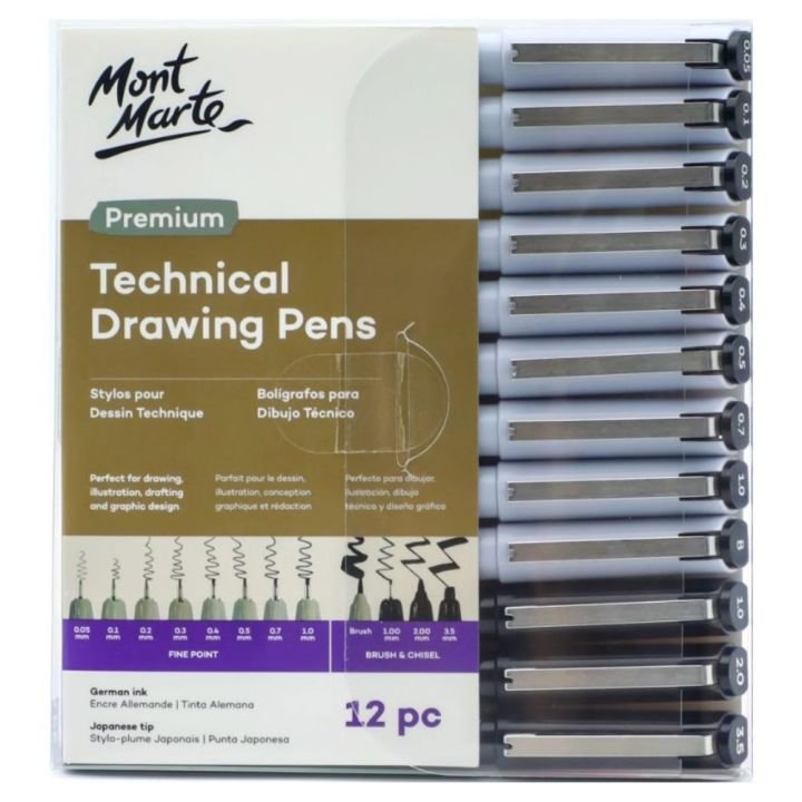 Mont Marte Technical Drawing Pens Fine Liner Pen Set 12 Pieces Professional Sketching Illustration and Writing Pens - PAPERTREE Mont Marte Technical Drawing Pens Fine Liner Pen Set 12 Pieces Professional Sketching Illustration and Writing Pens - PAPERTREE