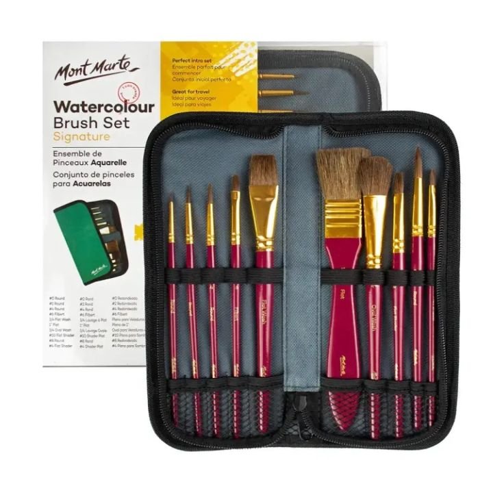 Mont Marte Watercolor Brush Set with Wallet 11 Piece Professional Artist Paint Brush Set for Watercolor Acrylic and Art Painting - PAPERTREE Mont Marte Watercolor Brush Set with Wallet 11 Piece Professional Artist Paint Brush Set for Watercolor Acrylic and Art Painting - PAPERTREE