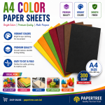 Papertree A4 Color Cardstock 300 GSM - Thick & Durable Craft Paper Pack for School, Office & Gift Wrapping - PAPERTREE