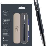 Parker Frontier Matte Black Roller Ball Pen with Gun Metal Trim Blue Ink Professional Executive Pen - PAPERTREE