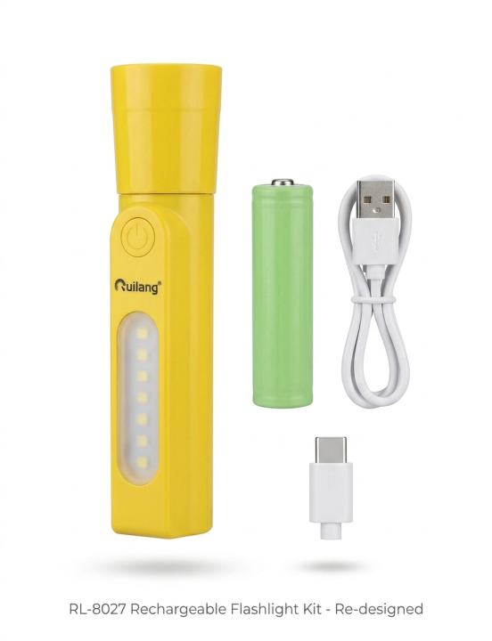 RuiLang RL-8027 LED Rechargeable Flashlight Torch Type-C USB Charging Cute Portable Emergency Study and Gift Light - PAPERTREE