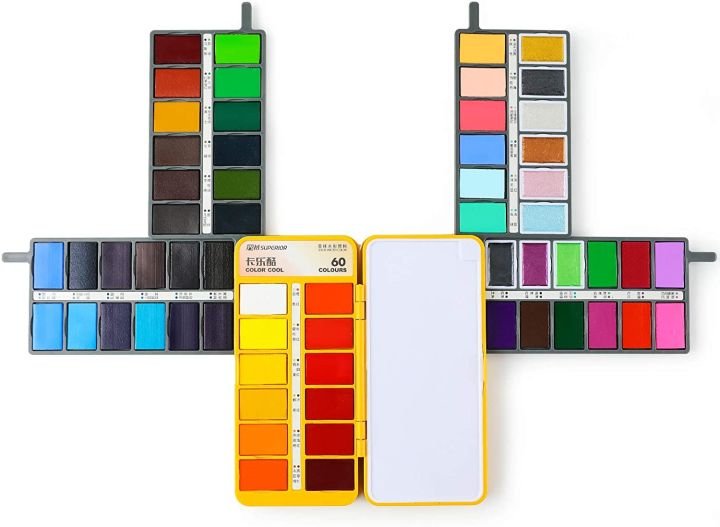 Superior 60 Color Solid Watercolor Paint Set with Pearlescent & Macaron - PAPERTREE Superior 60 Color Solid Watercolor Paint Set with Pearlescent & Macaron - PAPERTREE