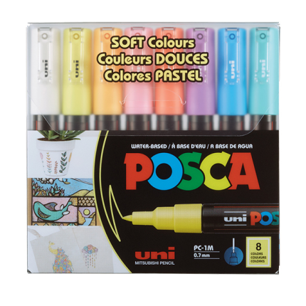 Uni Posca PC-1M 8C Pastel Colors Water-based Soft Colors Marker Set - PAPERTREE